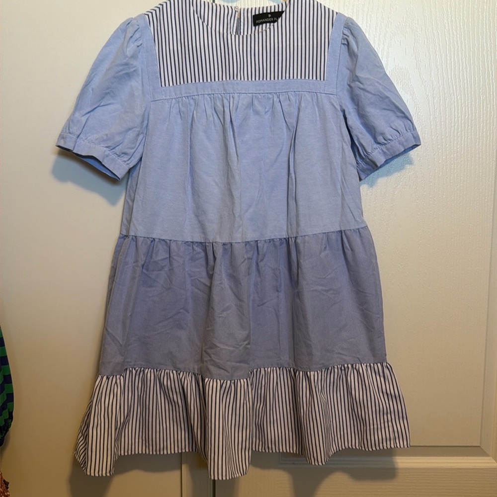 Tuckernuck Light Blue and White Striped Panel Mini Dress